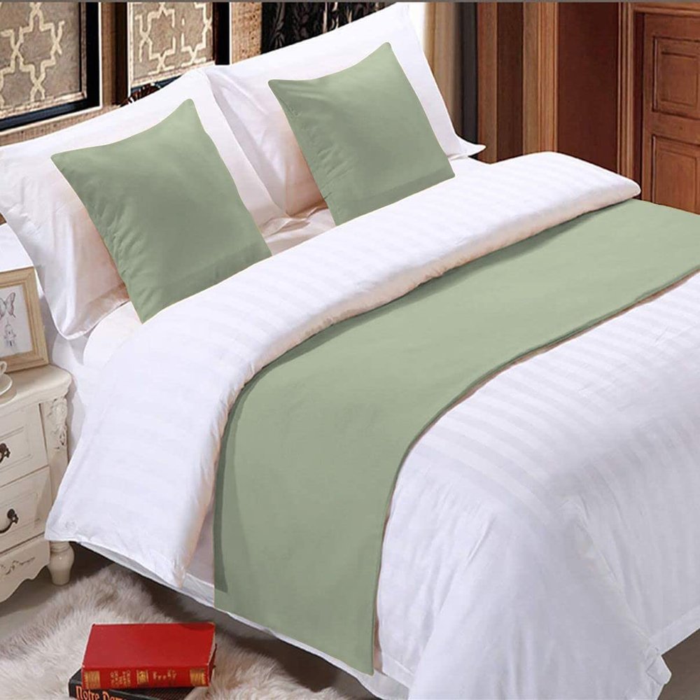 5 Piece Bed Runner Scarf Protector SDipcover Bed Decorative Scarf for Bedroom Hotel Wedding Room - 800 TC-100% Egyptian Cotton, Solid (Queen, Light Sage)