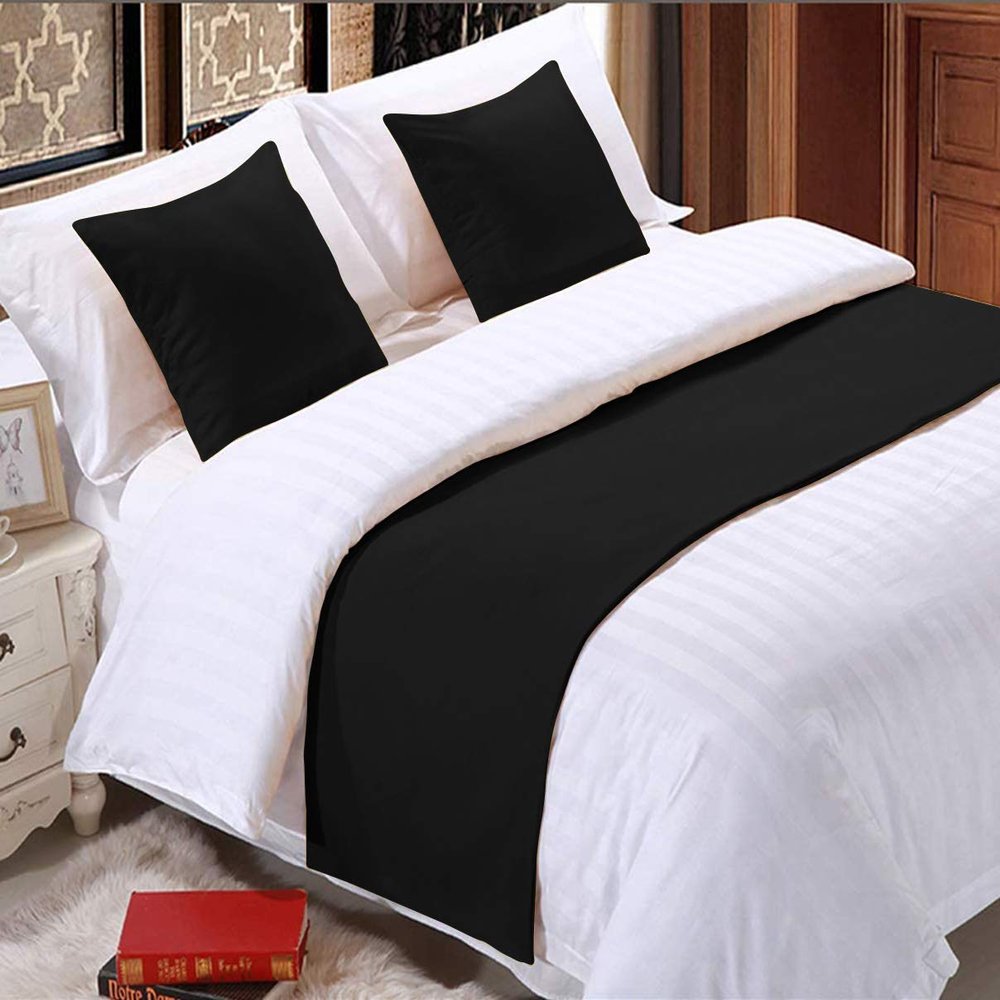 5 Piece Bed Runner Scarf Protector SDipcover Bed Decorative Scarf for Bedroom Hotel Wedding Room - 800 TC-100% Egyptian Cotton, Solid (King, Black)
