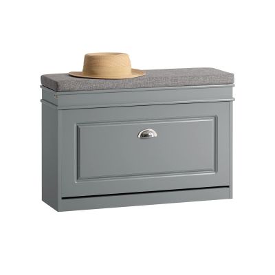 Haotian Shoe Storage Bench with Cushion, Grey Narrow Shoe Rack for Entryway, Small Shoe Cabinet with 2 Tiers Flip-Drawer, Closet Hallway Mudroom FSR82-L-HG