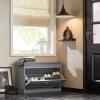 Haotian Shoe Storage Bench with Cushion, Grey Narrow Shoe Rack for Entryway, Small Shoe Cabinet with 2 Tiers Flip-Drawer, Closet Hallway Mudroom FSR82-L-HG view 2