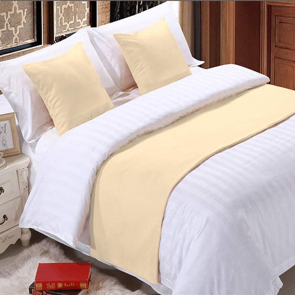 3 Piece Bed Runner Scarf Protector SDipcover Bed Decorative Scarf for Bedroom Hotel Wedding Room - 800 TC-100% Egyptian Cotton, Solid (California King, Ivory)