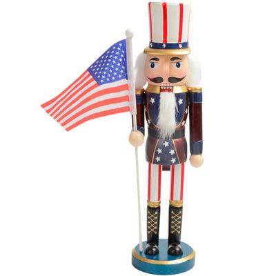 LUOZZY Christmas Nutcracker Decoration Wooden Nutcracker Figures with Flag Nutcracker Soldier Tabletop Ornament, 38cm