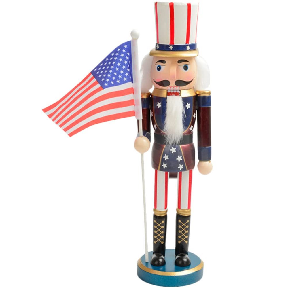 LUOZZY Christmas Nutcracker Decoration Wooden Nutcracker Figures with Flag Nutcracker Soldier Tabletop Ornament, 38cm
