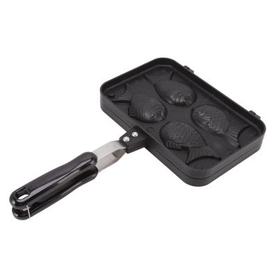 Tissting 8.9 x 14.4 x 1.4in Taiyaki Fish 4 Trays Shaped Cake Maker Waffle Pan Double Pan Mold Non Stick Taiyaki Double Baking Pan with Anti Scalding Handle for Home DIY Cooking Party Dessert