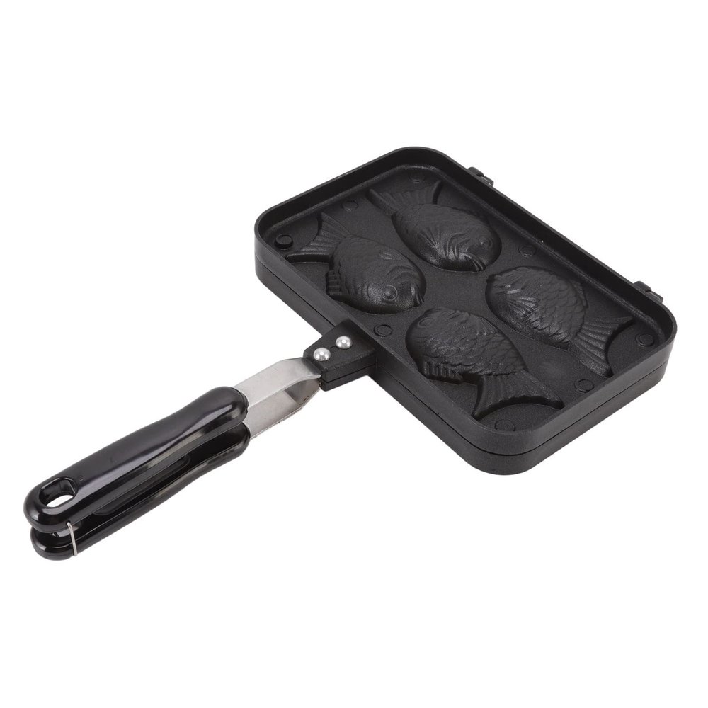 Tissting 8.9 x 14.4 x 1.4in Taiyaki Fish 4 Trays Shaped Cake Maker Waffle Pan Double Pan Mold Non Stick Taiyaki Double Baking Pan with Anti Scalding Handle for Home DIY Cooking Party Dessert
