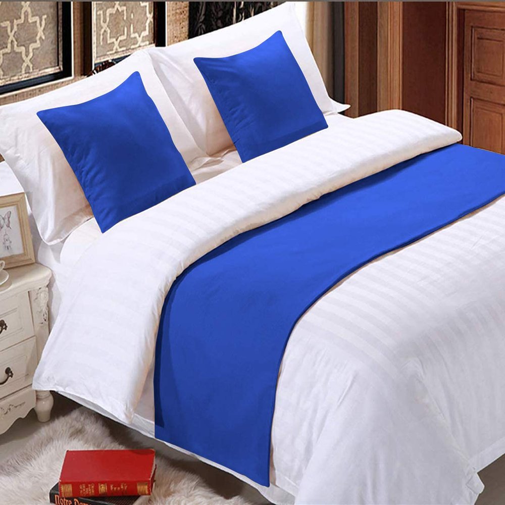 5 Piece Bed Runner Scarf Protector SDipcover Bed Decorative Scarf for Bedroom Hotel Wedding Room - 800 TC-100% Egyptian Cotton, Solid (Twin, Royal Blue)