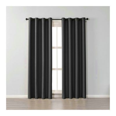 KnBoB Grommet 84 Inch Curtains Light Filtering, Cotton Black Curtain Bathroom Solid Color Farmhouse Curtains Living Room 42x84 inch