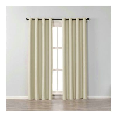 KnBoB Grommet Living Room Blackout Curtains 96 Inches Long, Cotton Beige Blackout Curtains Bedroom Solid Color Window Curtains Short 42x96 inch