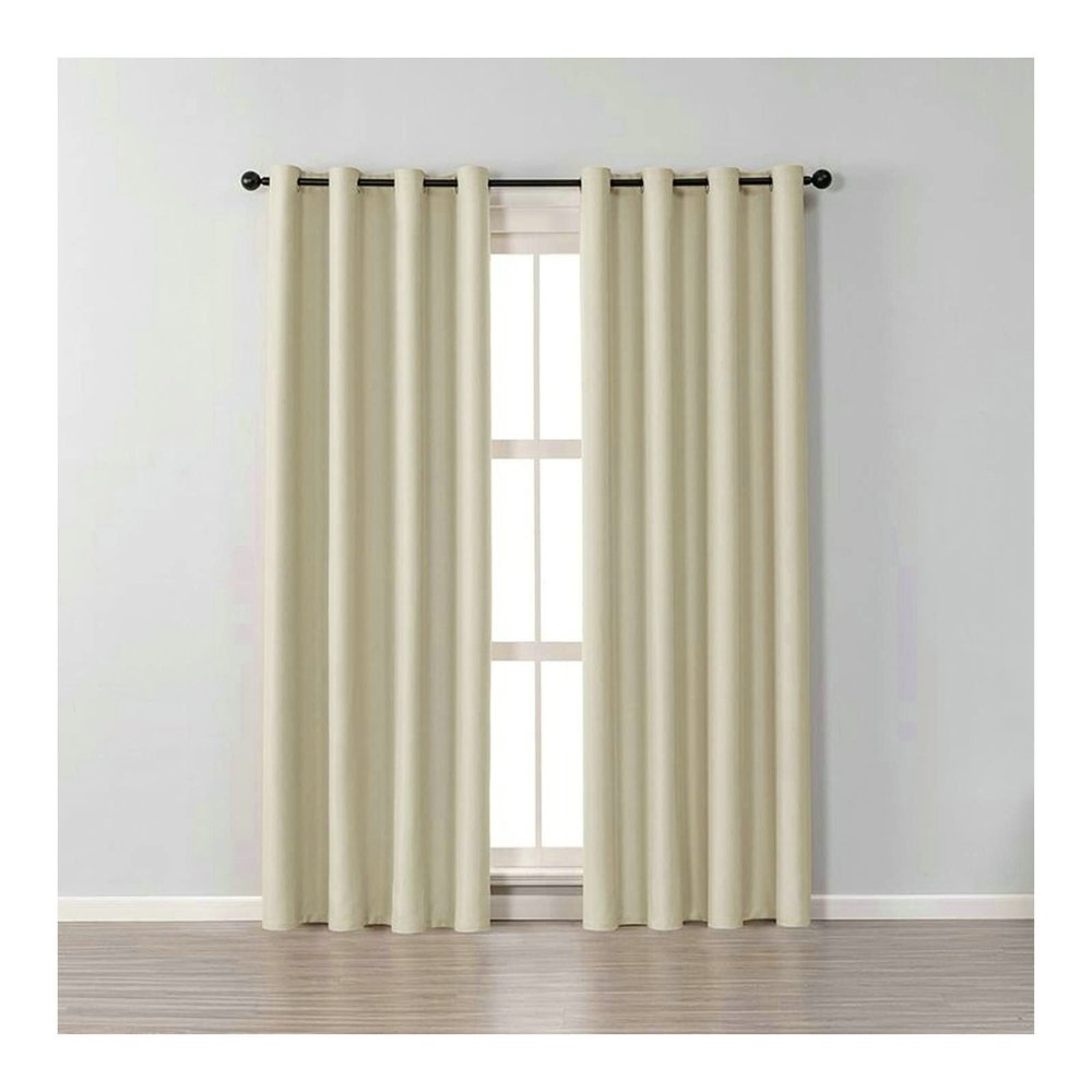 KnBoB Grommet Living Room Blackout Curtains 96 Inches Long, Cotton Beige Blackout Curtains Bedroom Solid Color Window Curtains Short 42x96 inch