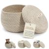Angoily Storage Basket, 6.6 Quarts Woven Cotton Rope Basket with Lid, 1.6 Gal Small Round Decorative Storage Organizier Bin Box for Nursery, Living Room, Blanket, Home Decor, Bedroom view 1