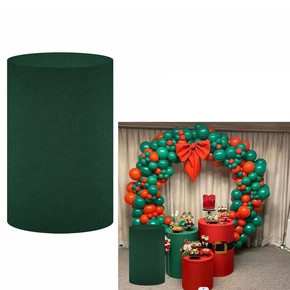 NIVIUS PHOTO Chrsitmas Party Decoration Props Solid Green Cylinder Cover Xmas Theme Elastic Plinth Cover with Band