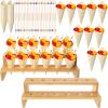 Queekay 150 Disposable Charcuterie Cones with 2 Pack 12 Holes Wooden Ice Cream Cone Display Stand Charcuterie Holder Stand 150 Fancy Toothpicks for Appetizers Wedding Decoration(Brown) view 1