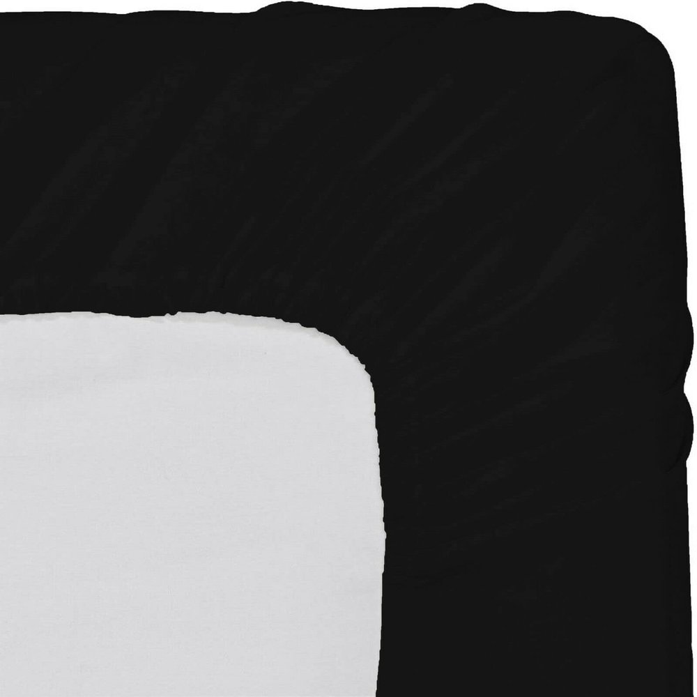 1 Piece Fitted Sheet with Elastic All Around - Fits Mattress Upto 18 inches Ultra Soft Egyptian Cotton Real 600 Thread Count Soft Breathable Short Queen Size Black Solid Color