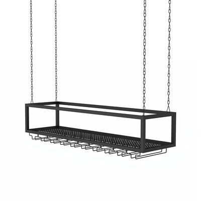 Ceiling Metal Iron Chain Wine Glass Rack, Hanging Wine Glass Holder, Adjustable Wine Rack with Glass Holder, Matte Black Stemware Rack