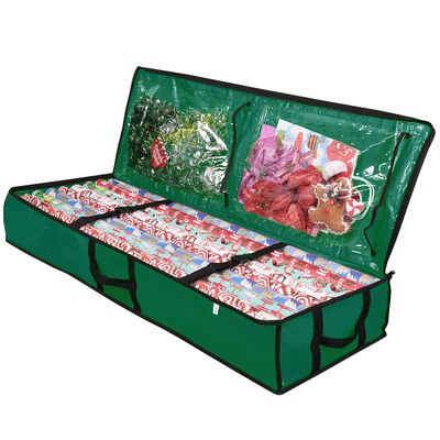 ProPik Wrapping Paper Storage Containers | Gift Wrap Organizer Under Bed 41x14x6 Fits 18-24 Rolls Fit Up to 40 Long Roll Wrap Storage Box Holder with Pockets for Ribbon Bows Etc (Green)