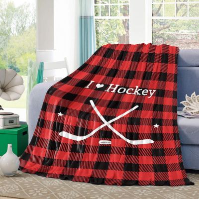 Winter Hockey Sport Blankets, Flannel Fleece Lightweight Comfort Bed Throws Christmas Black Red Buffalo Check Bedcover All Season Use for Bedroom/Living Room/Office/Travel/Camping 40"x50"