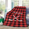 Winter Hockey Sport Blankets, Flannel Fleece Lightweight Comfort Bed Throws Christmas Black Red Buffalo Check Bedcover All Season Use for Bedroom/Living Room/Office/Travel/Camping 40"x50" view 1