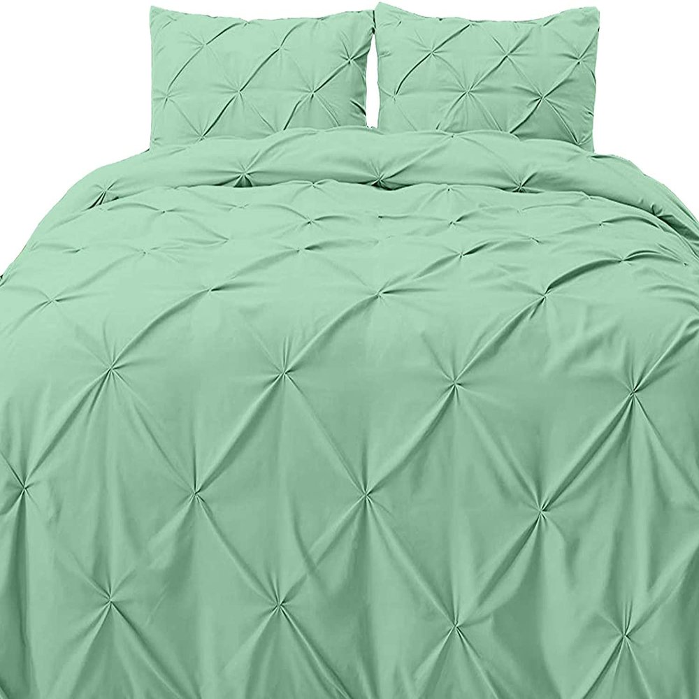 Aqua Blue Pinch Pleated Pintuck Design Bedding 1pcs Oversize Queen Duvet Cover Set Cotton with Corner Ties Comter Cover Oversize Queen (98 x 98) All Season