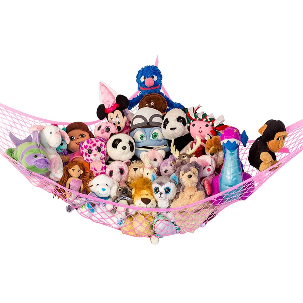 Stuffed Animal Hammock, Large | Corner Stuffed Animal Storage & Plushie Net | Toy Hammock for Stuffed Animals | Holds 12lbs | Easy Hang, All Hardware Included | Pink Bedroom Decor | by Lilly's Love