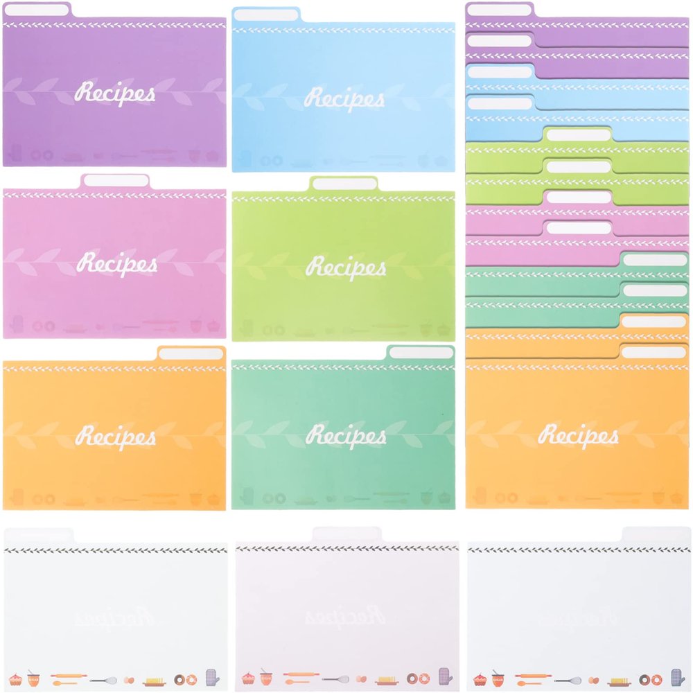 25 Pack Recipe Box Dividers Paper Tabbed Indexing Cards