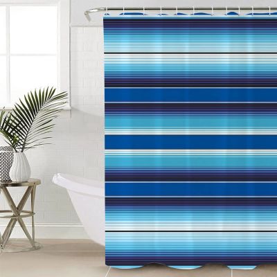 Pinroote Blue Ombre Stripes Shower Curtain, Stall Shower Curtains for Bathroom/Bathtub, Mexican Ethnic Boho Serape Abstract Art Waterproof Fabric Shower Curtain Set with 12 Hooks, 36" x 78"