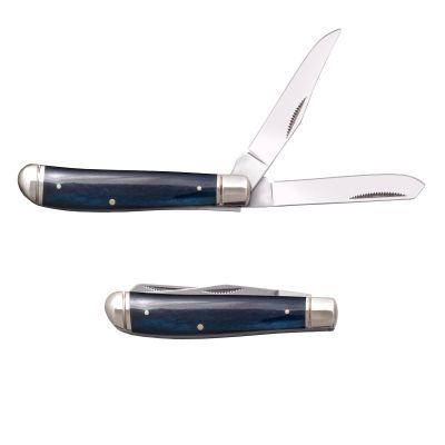 Cold Steel Mini Trapper Versatile Practical Durable Compact Pocket Folding Knife - 2 Blades; Blue Bone Handle; Slip Joint Lock
