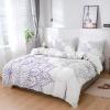4 Piece California King Abstract Dahlia Flower Breathable Comforter Covers Ultra Soft Bed Sheet with Decoretive 2 Pillow Shams Bedding Collection Sets Grey Purple Blossoms Floral on White view 1
