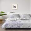 4 Piece California King Abstract Dahlia Flower Breathable Comforter Covers Ultra Soft Bed Sheet with Decoretive 2 Pillow Shams Bedding Collection Sets Grey Purple Blossoms Floral on White view 2