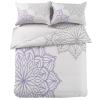 4 Piece California King Abstract Dahlia Flower Breathable Comforter Covers Ultra Soft Bed Sheet with Decoretive 2 Pillow Shams Bedding Collection Sets Grey Purple Blossoms Floral on White view 3