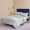 4 Piece California King Abstract Dahlia Flower Breathable Comforter Covers Ultra Soft Bed Sheet with Decoretive 2 Pillow Shams Bedding Collection Sets Grey Purple Blossoms Floral on White view 4