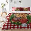 4 Piece California King Christmas Golden Retriever Dog Pine Wreath Breathable Comforter Covers Ultra Soft Bed Sheet with Decoretive 2 Pillow Shams Bedding Collection Sets Classic Buffalo Check view 3