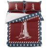 4 Piece California King American Stars Ocean Nautical Lighthouse Breathable Comforter Covers Ultra Soft Bed Sheet with Decoretive 2 Pillow Shams Bedding Collection Sets Striped Border Wave Points view 3