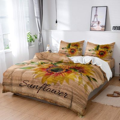 4 Piece California King Watercolor Pastoral Sunflower Summer Floral Breathable Comforter Covers Ultra Soft Bed Sheet with Decoretive 2 Pillow Shams Bedding Collection Sets Retro Chic Farm Plank