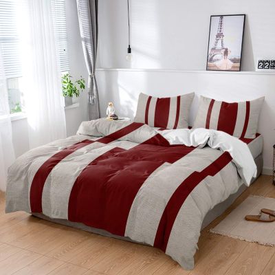 4 Piece California King Vintage Dark Maroon Grey Striped Breathable Comforter Covers Ultra Soft Bed Sheet with Decoretive 2 Pillow Shams Bedding Collection Sets Retro Abstract Line