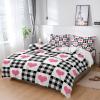 4 Piece California King Pink Love Hearts Valentines Sweet Plaid Breathable Comforter Covers Ultra Soft Bed Sheet with Decoretive 2 Pillow Shams Bedding Collection Sets Black White Buffalo Check view 1