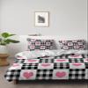 4 Piece California King Pink Love Hearts Valentines Sweet Plaid Breathable Comforter Covers Ultra Soft Bed Sheet with Decoretive 2 Pillow Shams Bedding Collection Sets Black White Buffalo Check view 2