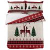 4 Piece Full Ethnic Christmas Deer Breathable Comforter Covers Ultra Soft Bed Sheet with Decoretive 2 Pillow Shams Bedding Collection Sets Xmas Animal Pine Tree Retro Linen Snowflake view 2