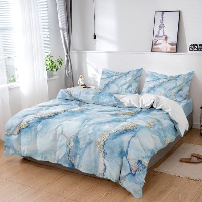 4 Piece Full Abstract Agate Marble Texture Breathable Comforter Covers Ultra Soft Bed Sheet with Decoretive 2 Pillow Shams Bedding Collection Sets Blue Grey Nature Stone