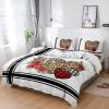 4 Piece Full Valentine's Day Love Breathable Comforter Covers Ultra Soft Bed Sheet with Decoretive 2 Pillow Shams Bedding Collection Sets Black Striped Leopard Skin Hearts view 1