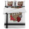 4 Piece Full Valentine's Day Love Breathable Comforter Covers Ultra Soft Bed Sheet with Decoretive 2 Pillow Shams Bedding Collection Sets Black Striped Leopard Skin Hearts view 3