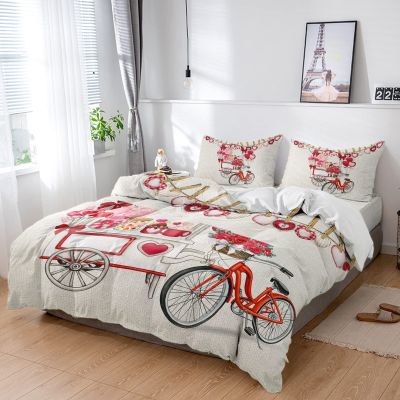 4 Piece Cali King Valentine's Day Bike Sweet Theme Breathable Comforter Covers Ultra Soft Bed Sheet with Decoretive 2 Pillow Shams Bedding Collection Sets Love Candy Hearts Shaped Vintage Burlap