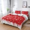4 Piece Full Winter Christmas Snowflakes on Red Breathable Comforter Covers Ultra Soft Bed Sheet with Decoretive 2 Pillow Shams Bedding Collection Sets White Snow view 1