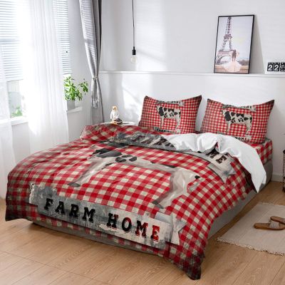 4 Piece California King Country Animal Cow on Retro Pink Buffalo Plaid Breathable Comforter Covers Ultra Soft Bed Sheet with Decoretive 2 Pillow Shams Bedding Collection Sets Vintage Cheque