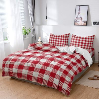 4 Piece Full Vintage Christmas Red Buffalo Checker Breathable Comforter Covers Ultra Soft Bed Sheet with Decoretive 2 Pillow Shams Bedding Collection Sets Classic Plaid