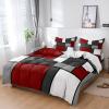 4 Piece California King Contemporary Burgundy Red Black White Squares Breathable Comforter Covers Ultra Soft Bed Sheet with Decoretive 2 Pillow Shams Bedding Collection Sets Geometric Abstract Art view 1