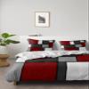 4 Piece California King Contemporary Burgundy Red Black White Squares Breathable Comforter Covers Ultra Soft Bed Sheet with Decoretive 2 Pillow Shams Bedding Collection Sets Geometric Abstract Art view 2