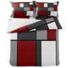 4 Piece California King Contemporary Burgundy Red Black White Squares Breathable Comforter Covers Ultra Soft Bed Sheet with Decoretive 2 Pillow Shams Bedding Collection Sets Geometric Abstract Art view 3