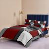 4 Piece California King Contemporary Burgundy Red Black White Squares Breathable Comforter Covers Ultra Soft Bed Sheet with Decoretive 2 Pillow Shams Bedding Collection Sets Geometric Abstract Art view 4