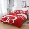 4 Piece Full Romantic Sweet Love Heart Breathable Comforter Covers Ultra Soft Bed Sheet with Decoretive 2 Pillow Shams Bedding Collection Sets Texts on Valentine Red view 1
