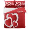 4 Piece Full Romantic Sweet Love Heart Breathable Comforter Covers Ultra Soft Bed Sheet with Decoretive 2 Pillow Shams Bedding Collection Sets Texts on Valentine Red view 3